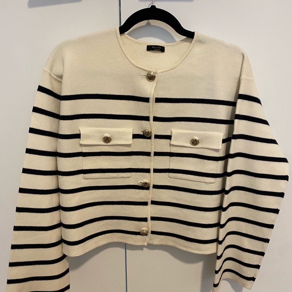 Striped Cream and Black Women's Jacket